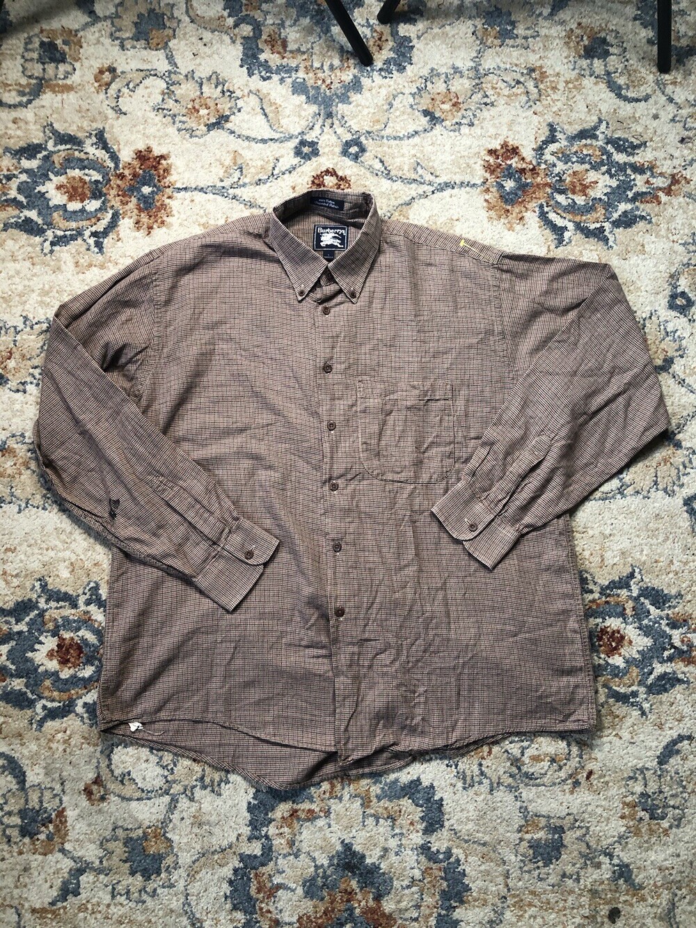 Vintage Burberrys of London Shirt Mens Large Brown Plaid Button Up USA Made